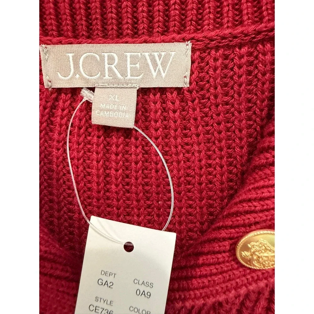 J.Crew Womens Burgundy Cotton Fisherman Sweater Gold Crest Button XL New - Picture 4 of 6